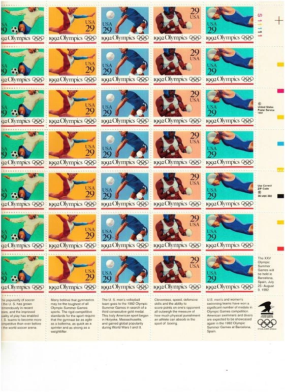 Scott #2637/41...29 centavos... Juegos Olímpicos 1992... Hoja de 35 Foto 1 de 1
