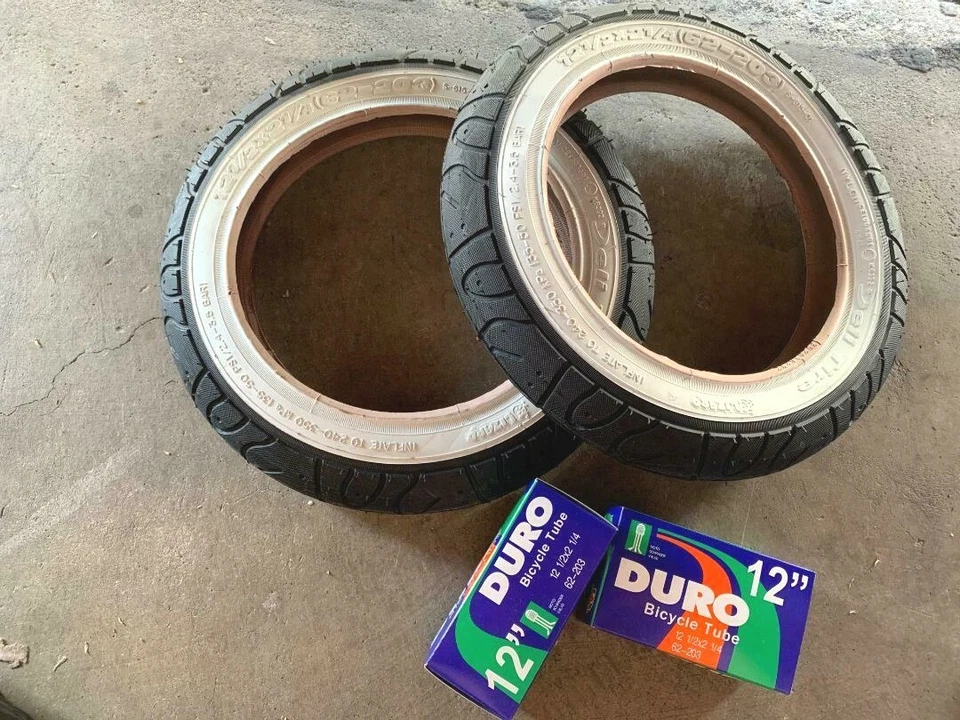 DELI Bicycle 2 Tires 2 Tubes 12-1/2" x 2-1/4" White Wall Cruiser Lowrider Bikes