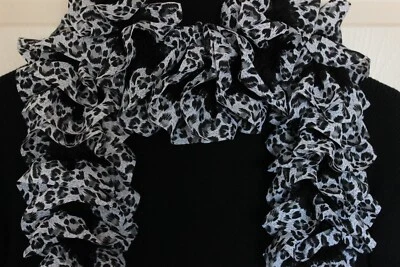 Handmade Hand Knitted Ruffle Boa Scarf Loops and Threads Florence Black/White - Image 1 of 4