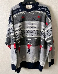 Wollpullover Herren XL reine Schurwolle Pullover blau grau Golf Winter Schnee - Bild 1 von 6