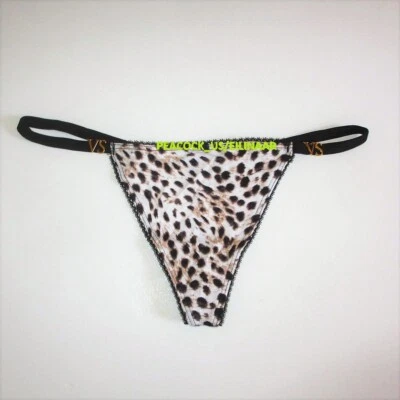 VICTORIA SECRET Cotton V-String Thong Panty w/Charm S M L XL White Black Leopard - Image 1 of 4