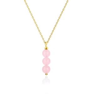 Rose Quartz October Birthstone Necklace,18K Gold Adjustable Chain 6MM Beads Hand - Picture 1 of 6
