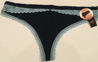 Women's Blue Thong Panties Size XL(8) Solid Cotton Lace Trim No Boundaries NWT - Image 1 of 2