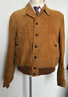 1940S 1950S Vintage Men?S Brown Orange Suede Leather Bomber Jacket 40-42 M/L
