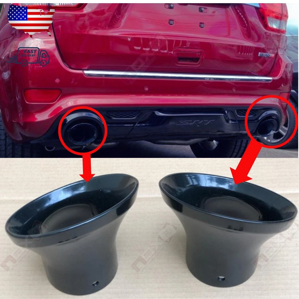 FOR JEEP GRAND CHEROKEE SRT 11-2021 GLOSS BLACK MUFFLER EXHAUST TIPS SET LH + RH - Image 1 of 4
