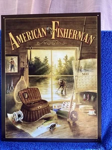 American Fisherman Featuring Man In Stream Fly Fishing Retro Tin Metal Sign - Picture 1 of 10