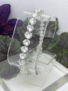 Sparkly Graduating Round Cut Cubic Zirconia 925 Sterling Silver 7.5 Bracelet H💫 - Picture 1 of 13