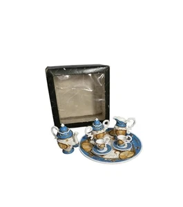 Vintage Mini Tea Set Royal Style Ceramic Turquoise White & Gold Tone 10 Pc - Picture 1 of 21