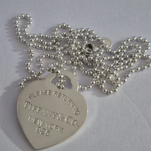 Tiffany & Co Sterling Silver Necklace Heart Tag Please Return To New York 34" - Picture 1 of 8
