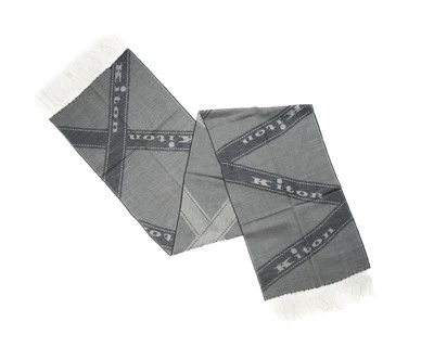 Kiton Napoli $1050 темно-синий серый слоновой кости кашемир шерсти шелк бахрома шарф 70 «X 14» - Изображение 1 из 3