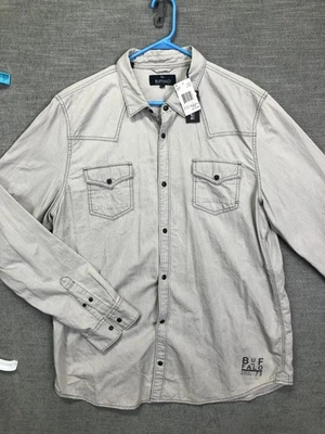 Camisa Buffalo David Bitton Para Hombres 2XL Gris Pálido Frente a Presión Occidental Informal Foto 1 de 4