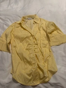 New York & Company City Stretch Long Sleeve V Neck Button Down Shirt Women's L - Picture 1 of 3