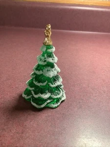 Fenton emerald green carnival glass Christmas Flocked 3 1/4” Tree gold angel - Picture 1 of 6