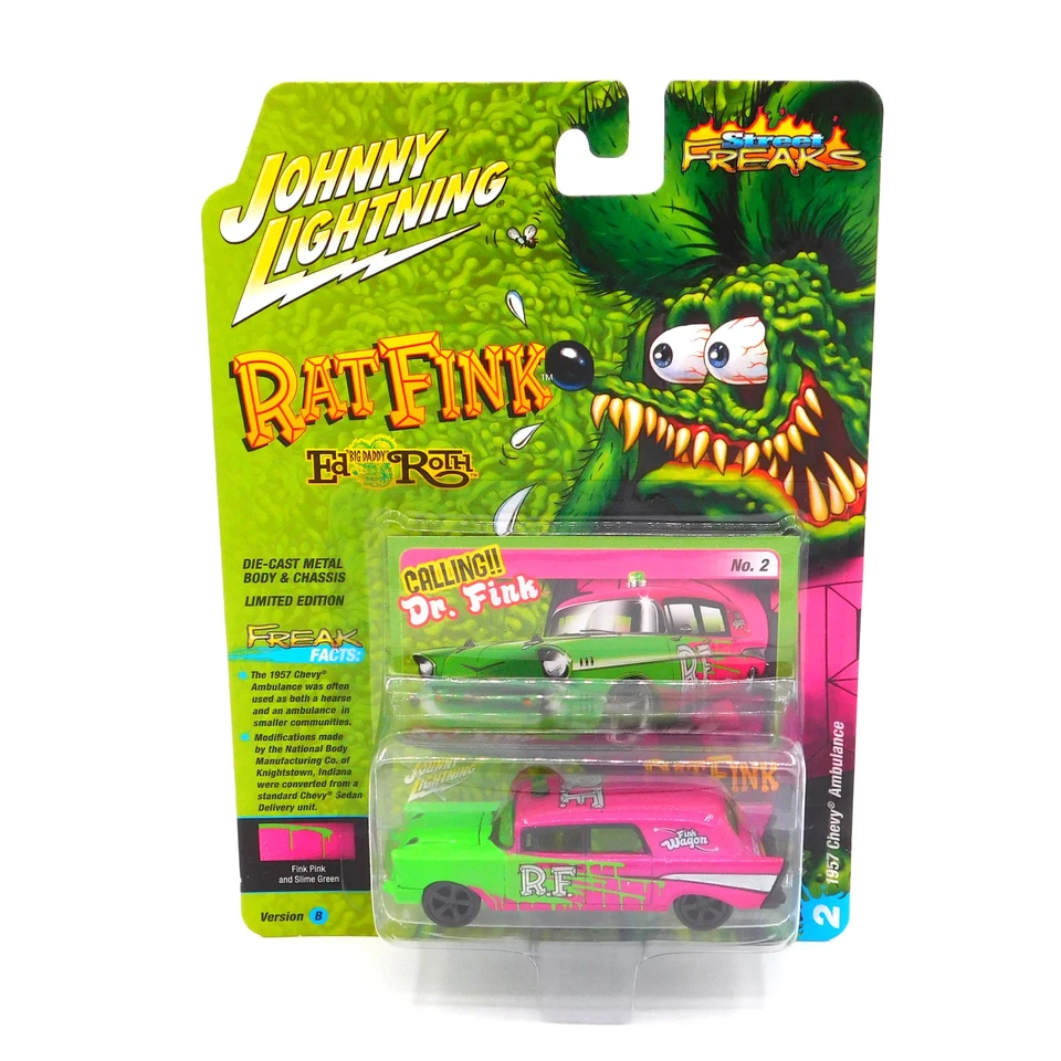 1957 Chevy Ambulance Rat Fink Pink Johnny Lightning Street Freaks 1:64 Scale - Image 1 of 1