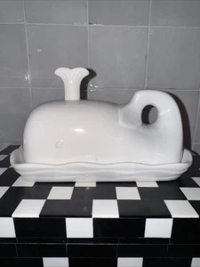 Port Philip Shore Line Whale Butter Dish – White Ceramic Kitchen Tabletop Holder - Picture 1 of 9