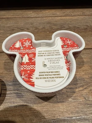 Disney  Walt's Holiday Lodge Christmas Mickey Head  3 Wick Candle - New - Image 1 of 3