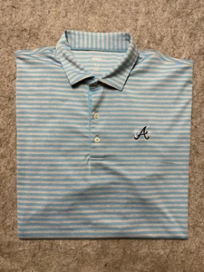 Atlanta Braves camicia uomo 2XL MLB baseball palme johnnie-o blu striscia bianca - Foto 1 di 9
