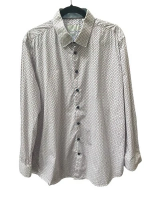 Camisa Christian Lacroix Geométrica Abotonada XL 17 1/2 Manga Larga Cuello Blanca Foto 1 de 4