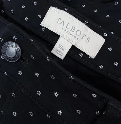 Talbots 18W Pants Jersey Knit 5 Pocket Black Silver Print Stretch Women - Image 1 of 4