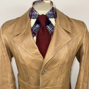 70er Jahre Grais Lederjacke Trenchcoat Rockabilly Disco Mod Pimp Vintage Herren 36 - Bild 1 von 19