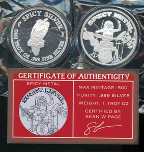STL Mint Spicy Silver 1 Oz .999 Silver Art Round Spicy Metal With COA 500 Minted - Picture 1 of 1