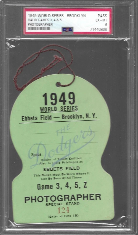 1949 年世界系列布鲁克林摄影师通行证 PSA 6 仅分级示例 1/1 — 第 1/1 张图片
