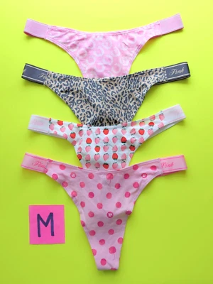 Victoria's Secret LOGOTIPO ROSA Tira Talla M Algodón Tanga Panty Paquete - Lote de 4 Foto 1 de 4