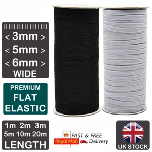 QUALITY Flat ELASTIC Cord 3mm 5mm 6mm BLACK WHITE For Sewing Face Masks Covering - Picture 1 of 34