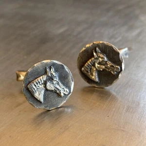 Vintage Sterling Silver Silmex Cuff Links with Diamond Cut Horse Design - Picture 1 of 10