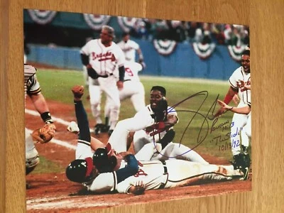 Atlanta Braves Sid Bream firmado 8x10 WCOA con inscripción The Slide  Foto 1 de 3
