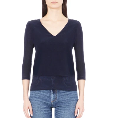 SANDRO Layered Linen Silk V-neck Top Black Small 2-4 3/4 Sleeve Minimaist - Image 1 of 4