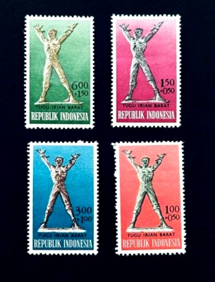 Juego completo de estampillas de INDONESIA - 1963 West Irian Monument OG MLH r29🔥 Foto 1 de 2