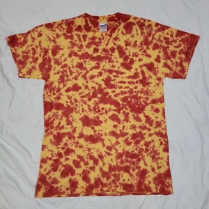 Homemade Tie Dye Size Medium Shirt Yellow Red Crumple Gildan Cotton T-Shirt USED - Picture 1 of 14