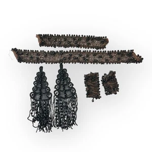 NICE Lot of Victorian Black Jet Applique and Brown Beaded Trim and Cuffs 6pc - Picture 1 of 12