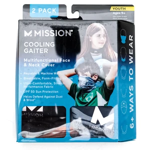 Mission YouthCooling Gaiter 2pk Multifunctional Face & Neck Cover Size 7.5" x 8" - Picture 1 of 2