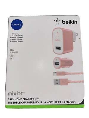 Belkin Micro USB Car Vehicle Wall Head Charger Kit Rose Gold Samsung LG - Image 1 of 4