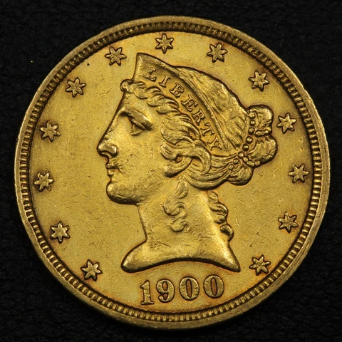 1900 $5 Five Dollar Liberty Head Gold Half Eagle - Cleaned Cover
