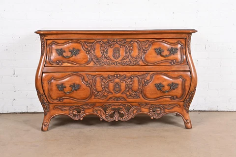 Italian Louis XV Carved Cherry Wood Commode or Bombay Chest Cover