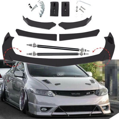 For Honda Civic Front Bumper Lip Spoiler /Splitter /Strut Rods Glossy Foto 1 de 4