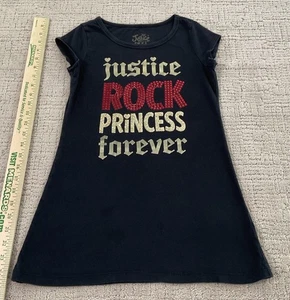Justice Girls Black Shirt “Justice Rock Princess Forever” SIZE 8.. - Picture 1 of 7