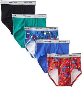 Fruit of the Loom Boys' Briefs XL 5Pk 100% Cotton Underwear Fashion Fit Tag Free - Picture 1 of 12