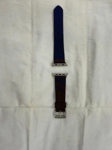 Apple Watch Hermes Leather Band Blue Brown Casual Style for 45mm 46mm Models - Photo 1 sur 2