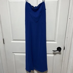 Aqua Corset Midi Dress S Cobalt Blue Slip Smocked Back Zip Self-Tie Strap - Bild 1 von 9