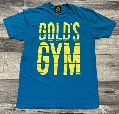 Camisa Golds Gym Y2K Para Hombre Talla Grande Azul Amarillo Camiseta de Entrenamiento Deletrear Grande Foto 1 de 4