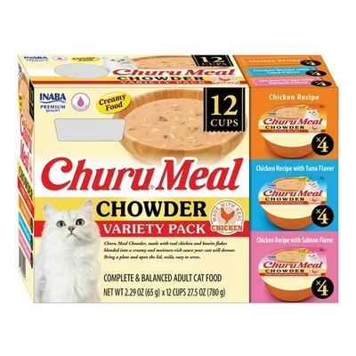 INABA Churu Meal Chowder Adult Wet Cat Food, 2.29 oz cup, 12-count, Chicken