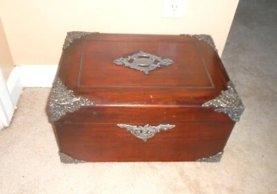 Antikes verziertes Cn Swift New York Mahagoni Rauchen Zigarre Humidor Etui - Bild 1 von 4