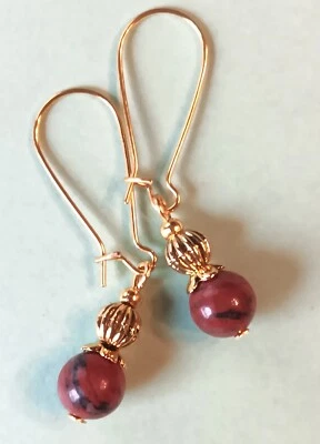 Pendiente JASPE ROJO ALAMBRE RIÑÓN GP hecho a mano XGE Foto 1 de 4