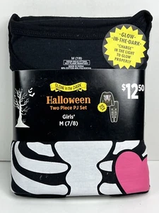 Halloween Girl's Two Piece Pajama Set - Glow in the Dark Skeleton - M (7-8) - Picture 1 of 8