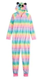 Panda 1 Pc Pajamas Hooded Union Suit Fleece Blanket Sleeper Girls-sz 8 - Picture 1 of 5