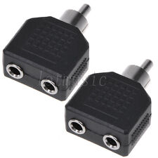 2Pcs RCA Male Plug to Dual 3.5mm 1/8" Stereo Female Jack Splitter Audio Adapter